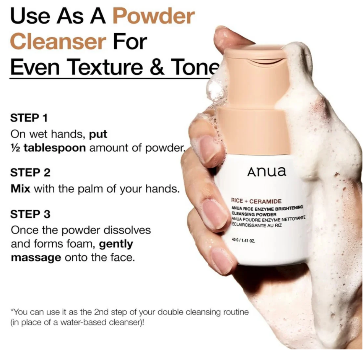 Anua - Poudre nettoyante éclaircissante aux enzymes de riz et de céramides - 40 g